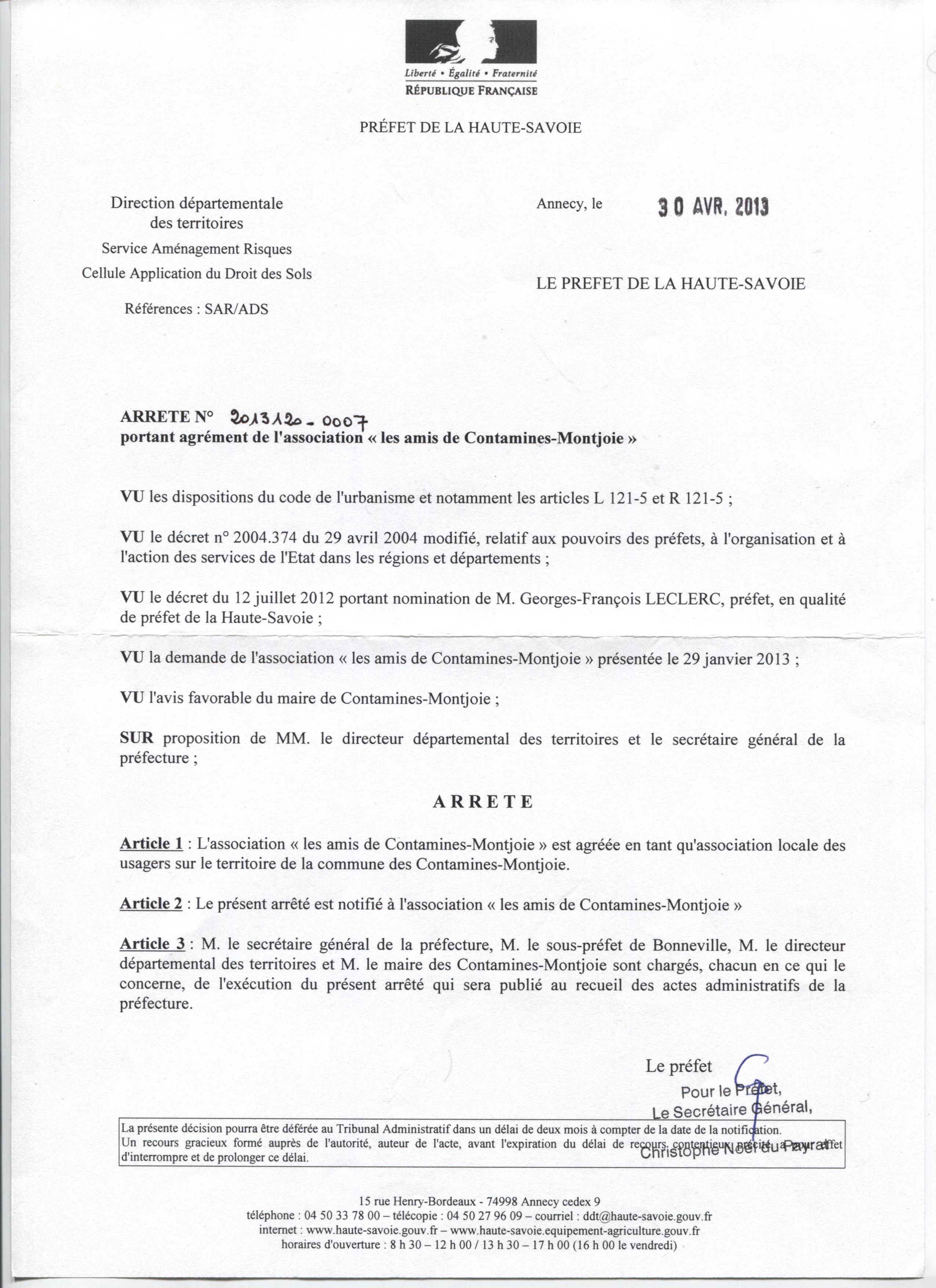 agrément Préfecture assoc usagers